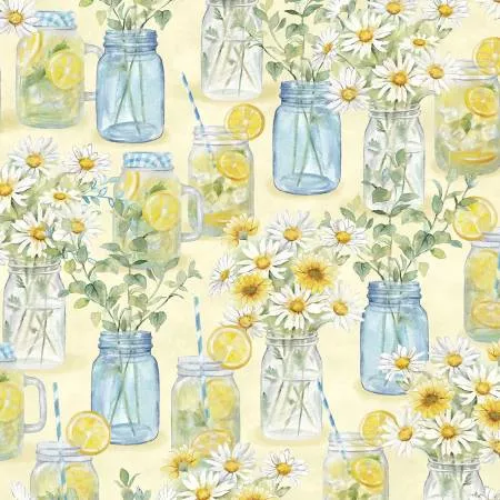 Zest for Life in Mason Jars All Over Yellow by Wilmington Prints 19153-547