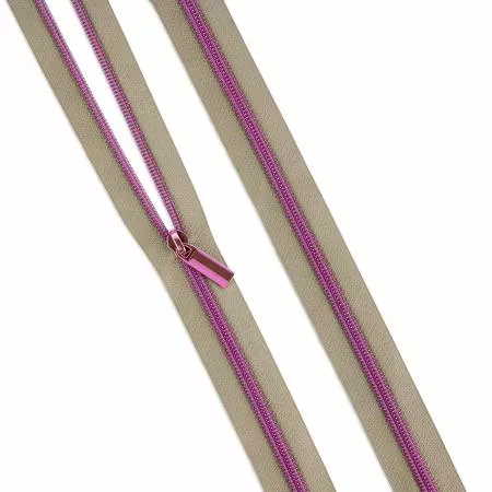 Zipper Beige #5 Nylon Tula Pink Coil 3yds w/ 9 Pulls