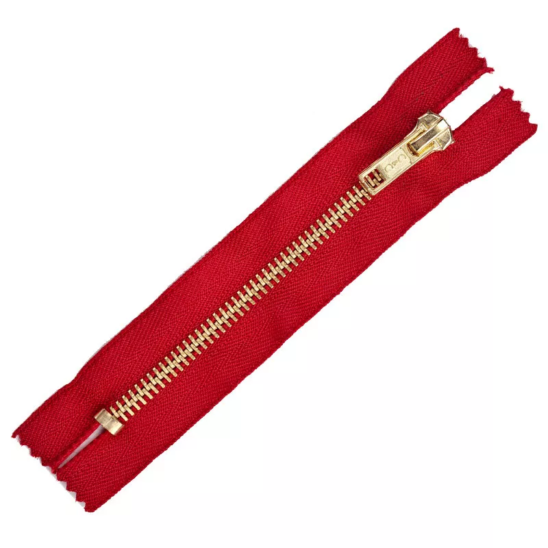 Zipper - Fashion Closed Bottom Brass 5in Red